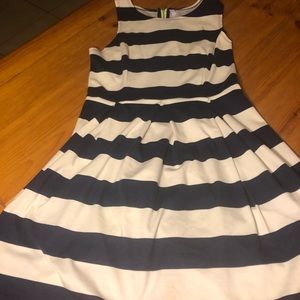 Striped navy blue and white juniors dress